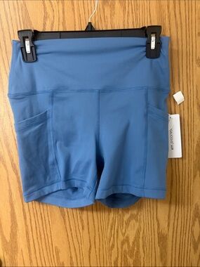 Yogalicious Slate Blue High-Waist Bike Shorts with Side Pockets